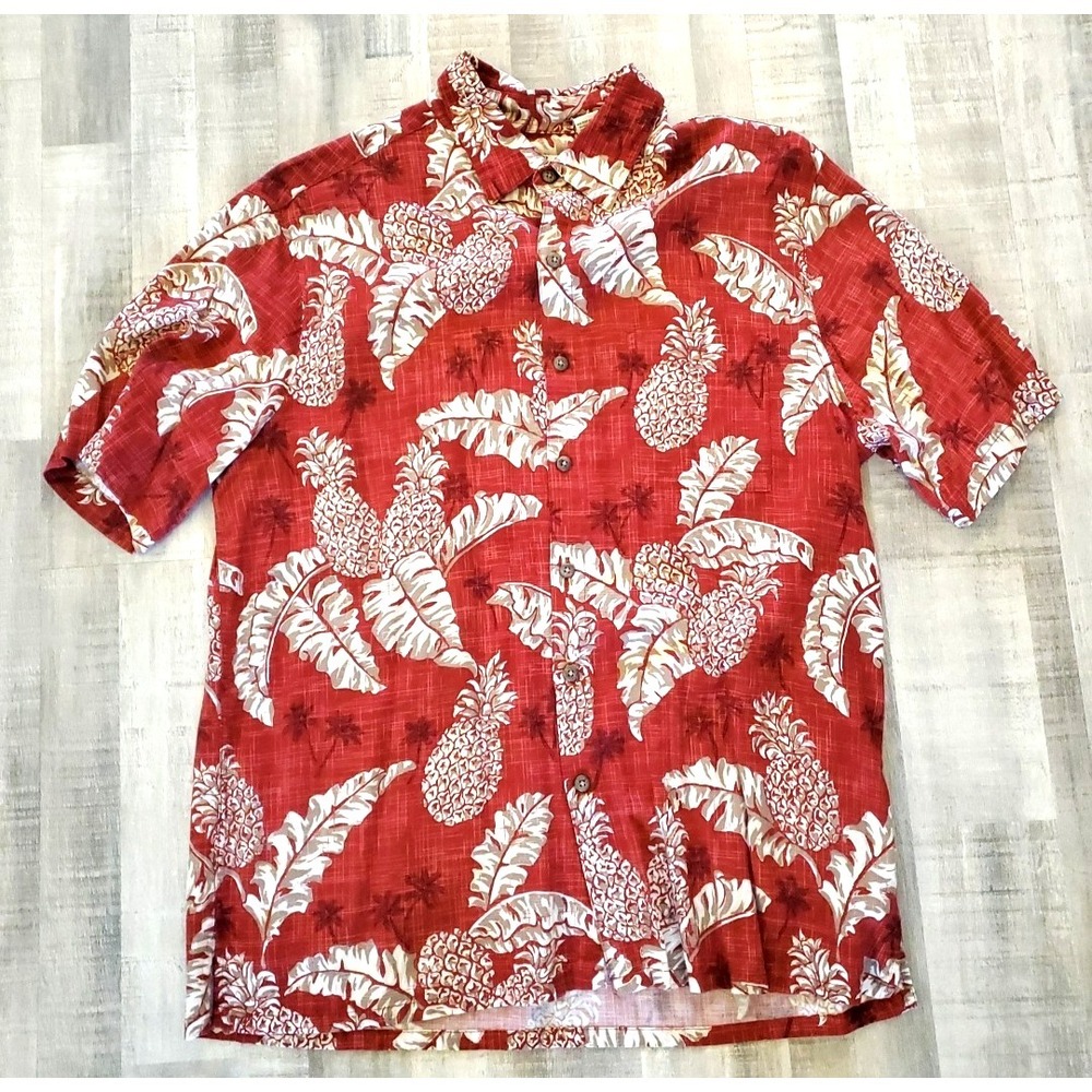 Mens Hawaiian Aloha Shirt Batek Bay Large Button Red Floral All over Print AOP‎